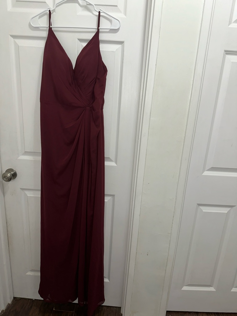 Mori Lee Madeline Garner Spaghetti Strap formal Wine Maxi Dress